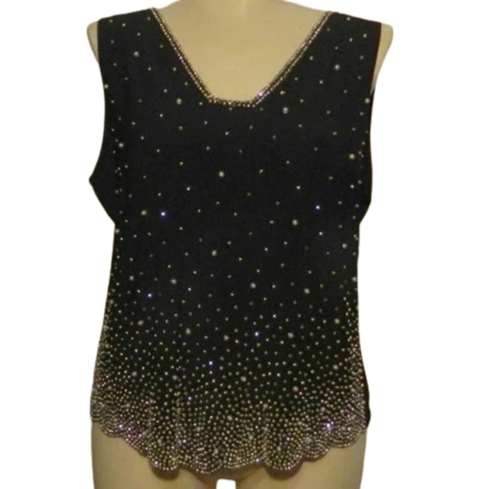 MSK Woman $60 2013429 Embellished Sleeveless V-Neck Tank Top Navy Sz 1X NWT